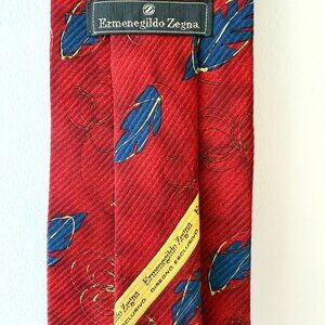Ermenegildo Zegna 100% Silk Neck Tie Red & Blue Leaf Floral Print (3.8" Width)